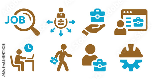 Job Search Icon Collection - Interview, Vacancy, Hiring Employee - Flat Style Vector