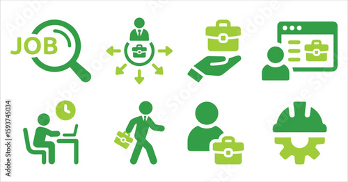 Job Recruitment Icon Set - Interview, Vacancy, Employment, Hiring - Flat Vector Illustration