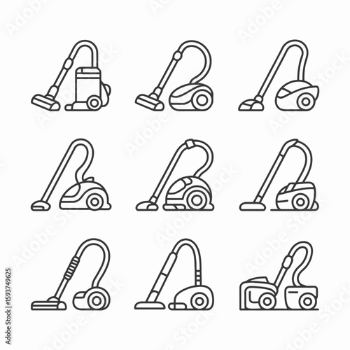 Collection of vacuum cleaner icons isolated on white background