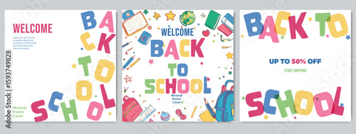 Back to School Vector Templates, Colorful Design on White Background