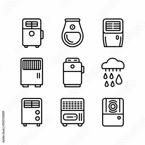Collection of air conditioner and weather icons isolated on white background