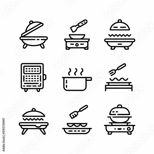 Collection of cooking appliance icons isolated on white background