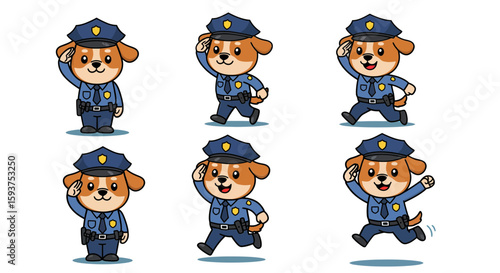 Delightful graphic features cartoon dogs dressed as police officers, perfect for designs needing playful law enforcement themes.