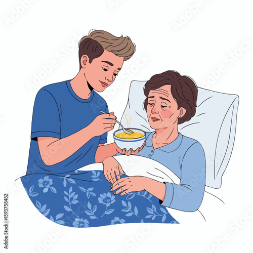 Child Feeding Sick Parent with Love and Care – Emotional and Touching Family Momen