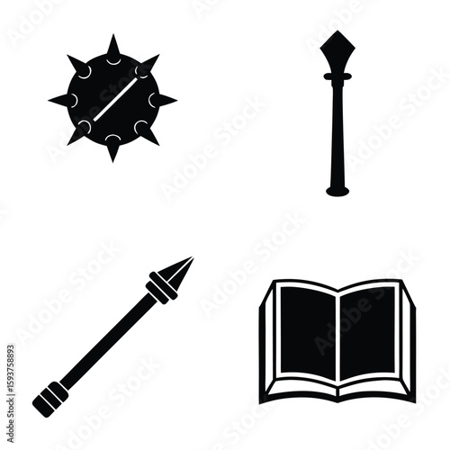 Spiked mace spear lamp and open book black