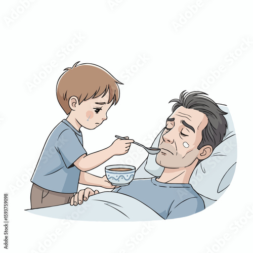 Child Feeding Sick Parent with Love and Care – Emotional and Touching Family Momen