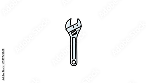 Illustration of a metal adjustable wrench with a cartoon face and handle hole design element