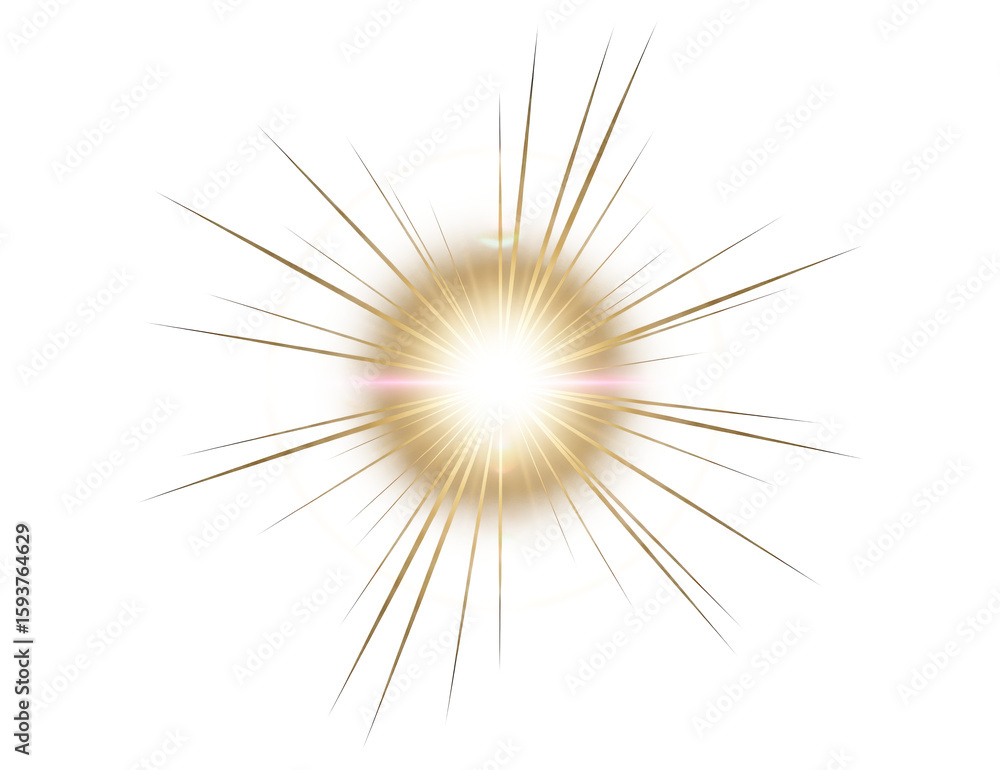 Obraz premium Bright Gold Flash with Sunlight Beam Effect, Isolated Shiny Sun Blaze Overlay Element on Transparent Background