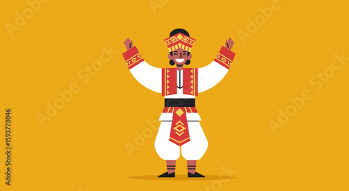 Vibrant Woman Dancing in Traditional Folk Costume Illustration