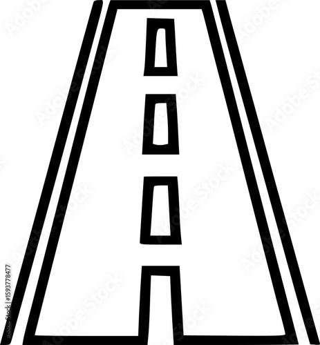 Simple line drawing of a road receding into the distance with center markings.