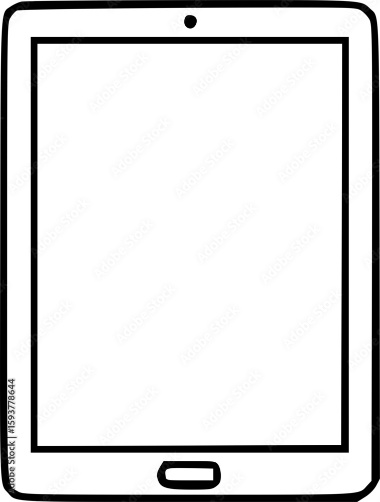 A simple line art illustration of a tablet device with a blank screen. A simple line art illustration of a tablet device with a blank screen.