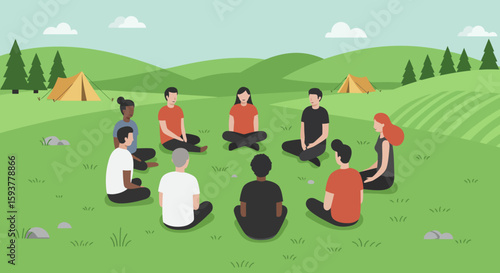 A moment of togetherness and friendship as a group of young people relax on a picnic blanket in nature