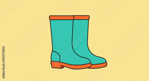 Stylish Blue and Orange Rubber Boots Illustration, Perfect for Rainy Days and Outdoor Adventures