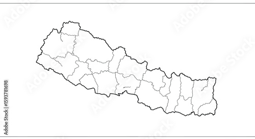 Detailed Outlined Map of Nepal Illustrating Regional Divisions and Geographical Borders on a Plain Background