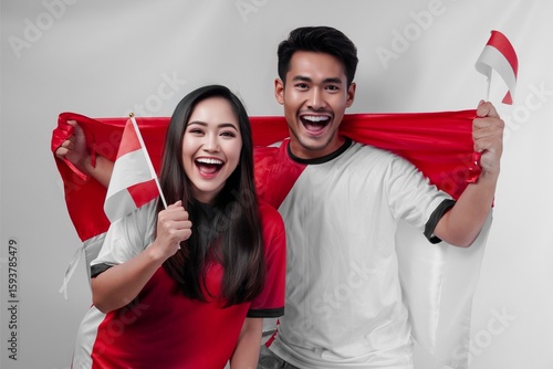 Portrait of Cheerful Indonesians Celebrating Independence Day