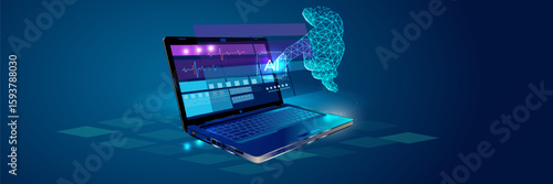 Creation responsive internet website for multiple platforms. Building mobile interface on screen of laptop, tablet, smartphone. Layout content on display devices. Conceptual banner of web technology.