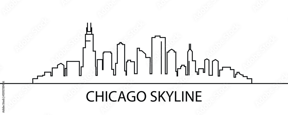 Obraz premium Iconic Chicago skyline depicted in a minimalist black and white line art silhouette