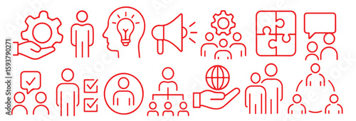 Corporate Process Line Icons - HR Management & Team Structure - Modern Vector Pack
