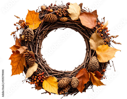 Botanical Wreath Made of Dried Leaves and Twigs 