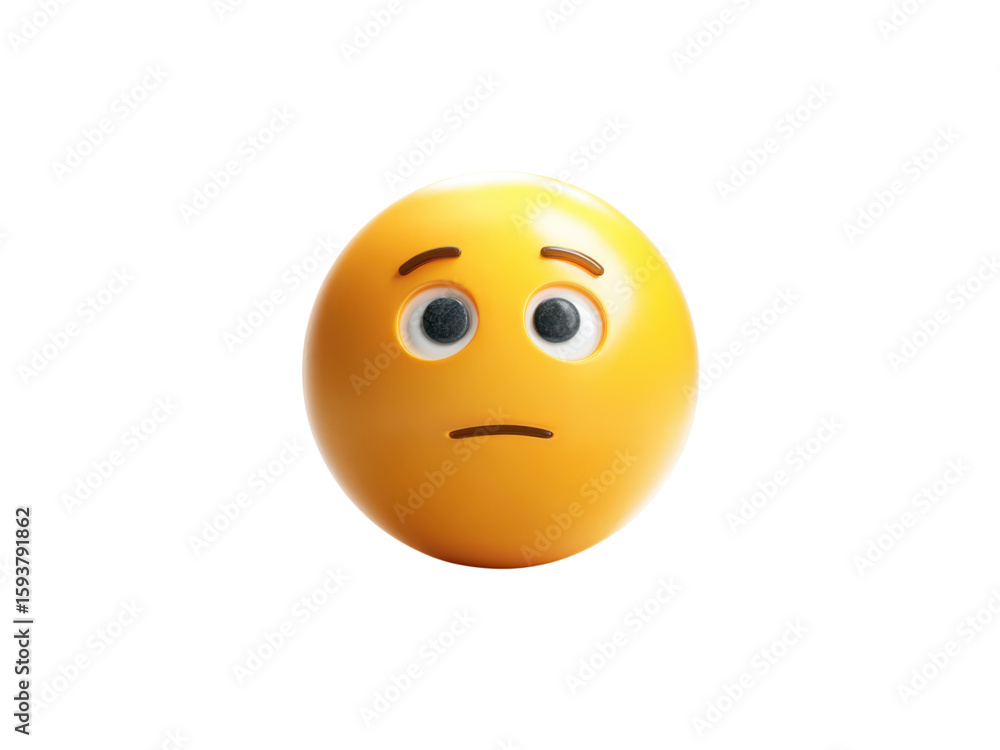 Fototapeta premium Worried yellow emoji face illustration image, Png Transparent, Isolated on White