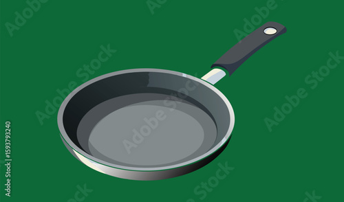 Empty frying pan on green background kitchenware