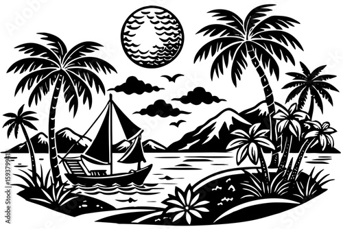 vector illustration of a tropical beach with palms