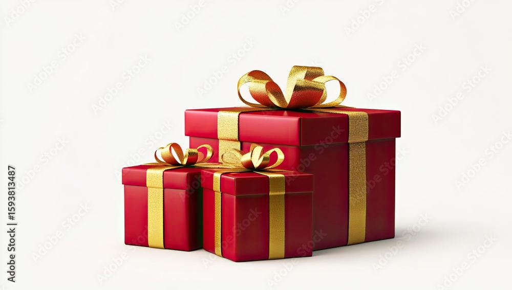 Fototapeta premium Three red gift boxes, tiered, with gold ribbon bows