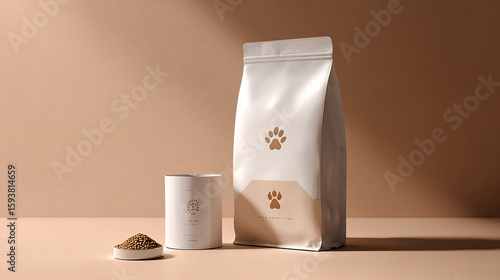 Pet Food Packaging Design: Premium Dog Kibble in Elegant Pouch and Canister