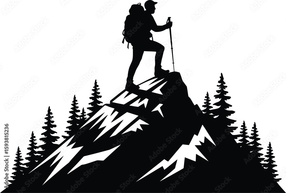 Fototapeta premium Hiking Man Silhouette Vector Illustation