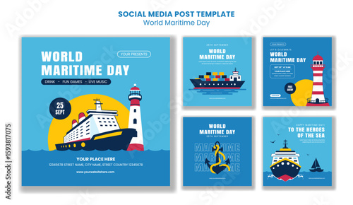 World Maritime Day Vector Illustration with Cartoon Template Background for Social Media Post