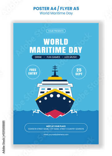 World Maritime Day Flat Hand Drawn Cartoon Templates for Flyer Online Campaign