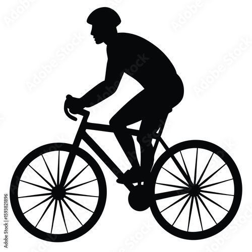 Cyclist Silhouette Riding Bicycle in Black and White Sport Illustration