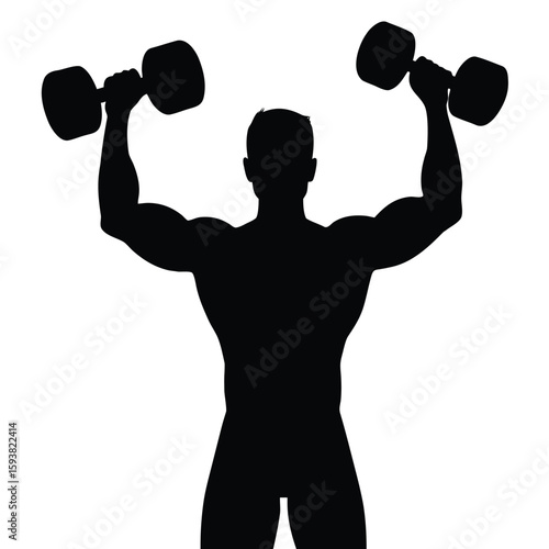 Muscular Man Silhouette Lifting Weights Dumbbells Fitness Workout Bodybuilding Strength Training Exercise