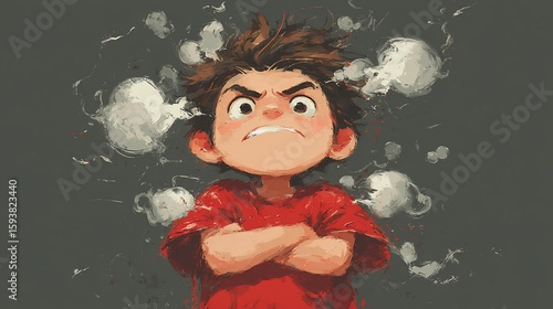 Upset child with angry expression