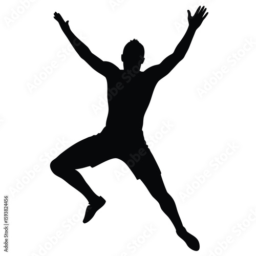 Silhouette of Man Jumping with Arms Raised High in Celebration or Excitement