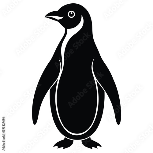 Simple Black and White Silhouette of a Penguin Standing Upright With Visible Feet
