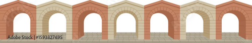 Illustration of a series of alternating colored stone archways