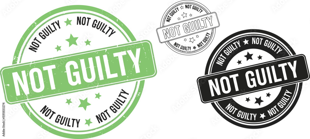 Obraz premium Not guilty stamp vector illustration, legal verdict and justice concept for graphic design use