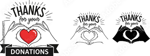 Thanks for donations vector graphics for charity fundraising and nonprofit organizations support