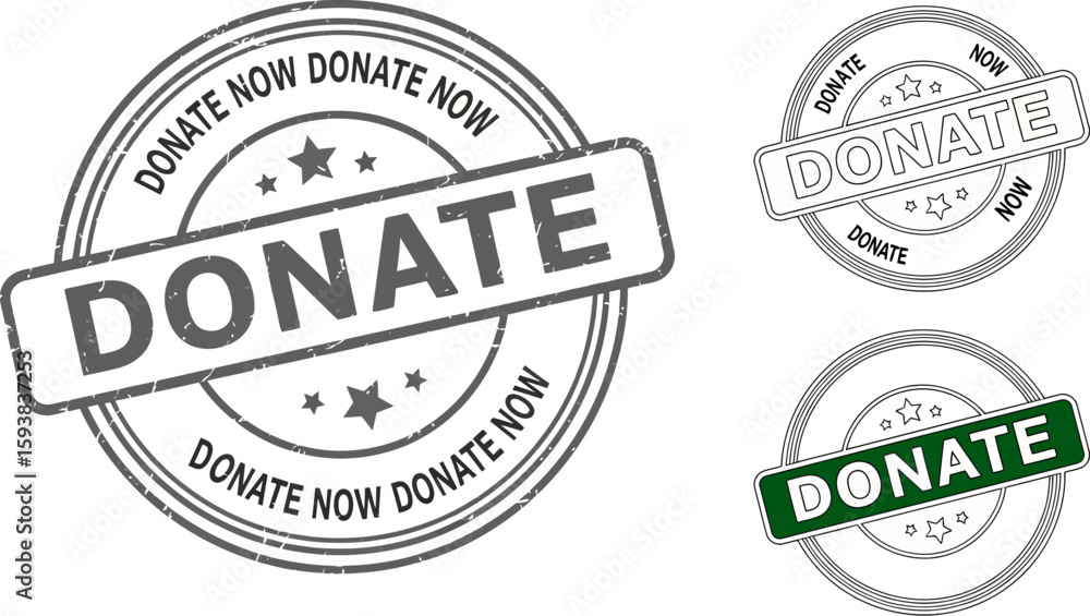 Obraz premium Donate now vector stamp collection for charity and fundraising campaigns and social causes support