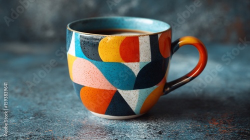 Vibrant coffee mug on a textured surface