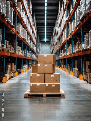Efficient warehouse inventory management distribution center stock arrangement industrial environment aisle perspective logistics solutions