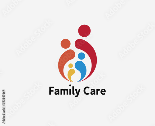 Abstract Family Care Logo with Interconnected Figures