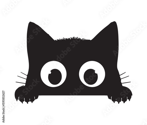 Minimalist silhouette cat peeking clipart.
