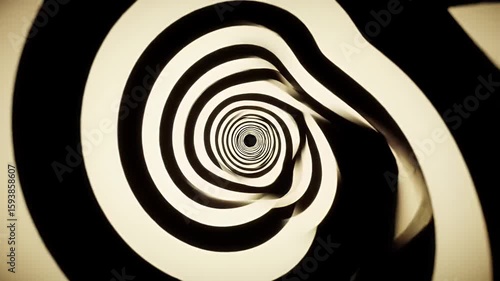 Rotating Beige Abstract Vortex Tunnel Illusion with Concentric Circles for Optical Effect and Geometric Design
