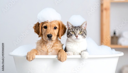 Cute pets in a bath