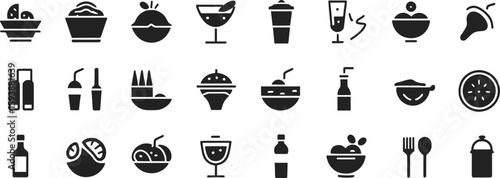 Assorted food and drink icons beverage fruit