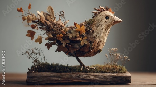 Wooden bird sculpture