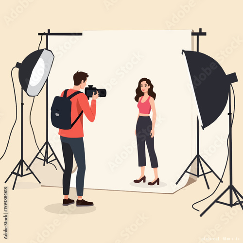 "Photographer and Model – Photoshoot Session Vector"