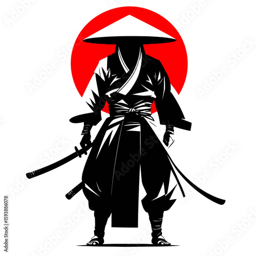 Japanese samurai silhouette vector for graphic design